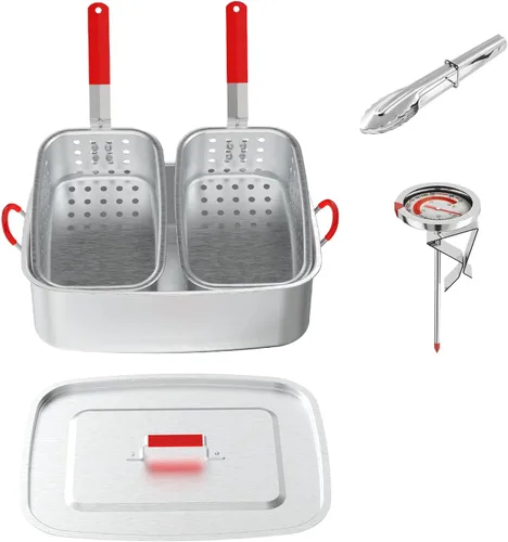 Miniatura 10 de Freidora de propano de 18 cuartos Freidora de pescado para exteriores con 2 cestas, pinzas, tapa, tapa y termómetro Freidora de aluminio