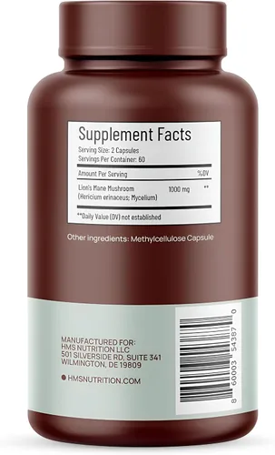 Miniatura 2 de HMS Nutrition Cápsulas de suplemento de melena de leones, hongo melena de león para apoyo inmunológico, suplemento de memoria y enfoque, 1000 mg por