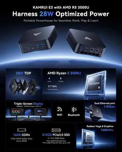 Miniatura 2 de KAMRUI Mini PC AM06PRO, AMD Ryzen 5 5500U (6C/12T, hasta 4.0 GHz), Mini Tower PC 16GB DDR4 512GB M.2 2280 NVME SSD Mini computadora de escritorio
