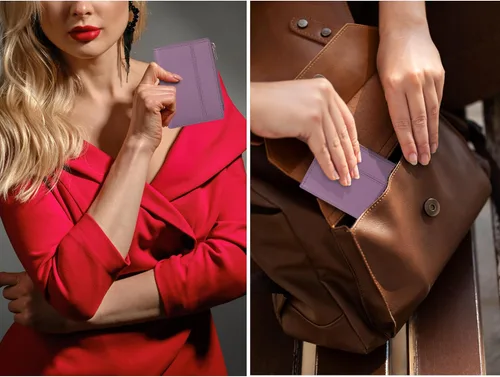 Miniatura 7 de Billetera Oak Leathers para mujer de piel de grano completo - Pequeña con protección RFID, monedero para monedas, tarjetero de crédito y DNI