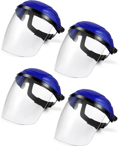 Tellegloww Paquete de 4 protectores faciales de seguridad para moler y cortar, máscara facial resistente a los impactos para trabajo química Azul