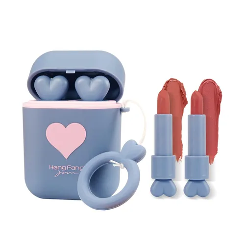 Miniatura 8 de Juego de 2 lápices de labios mate, a prueba de agua, acabado terciopelo de larga duración, humectante, para labios, doble color, brillo de labios
