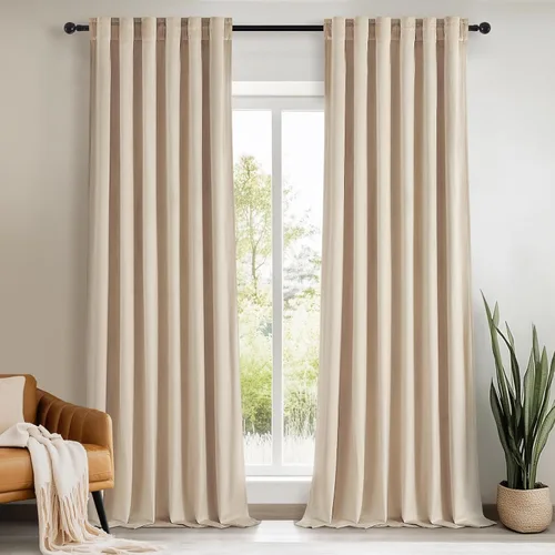 Topfinel - Cortinas de terciopelo beige de 84 pulgadas de largo para dormitorio, con pestaña trasera, opacas, color marfil, abedul, neutro, bohemio,