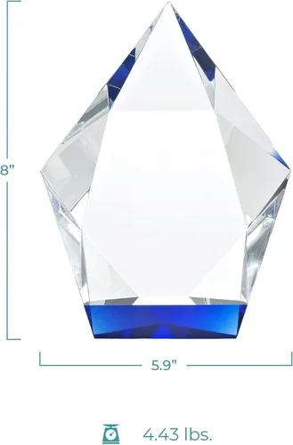 Miniatura 3 de Baudville Trofeo grabado – Cristal – Azul en la base – Premio para empleados – Grabado personalizado – Viene en caja de regalo