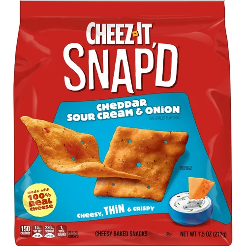Miniatura 9 de Cheez-It Snap'd Chips de Galletas de Queso, Crujientes Delgadas, Aperitivos para el Almuerzo, Cheddar Crema Agria y Cebolla, Caja de 45oz (6 Bolsas)