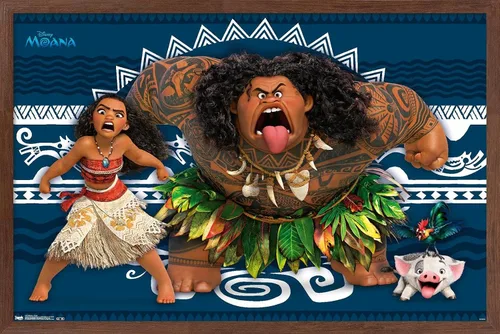 Miniatura 9 de Disney Moana - Póster de pared de caras de 22.4 pulgadas de largo x 14.7 pulgadas de ancho, versión enmarcada de madera de granero