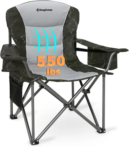 Miniatura 15 de KingCamp Silla plegable de campamento de gran tamaño, resistente 450 libras con soporte lumbar, asiento acolchado con soporte para tazas y bolsa