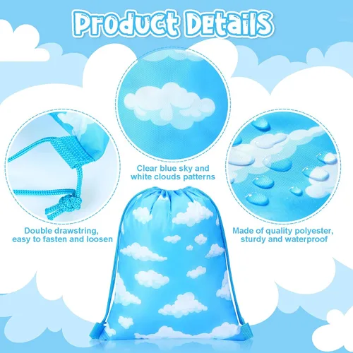 Miniatura 3 de Capoda 16 bolsas de mochila con cordón de nubes blancas y cielo azul, nubes azules, bolsas de regalo, envoltura de regalo de historias de dibujos