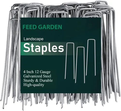 FEED GARDEN Paquete de 25 grapas galvanizadas de 4 pulgadas, calibre 11, estacas de jardín antioxidantes, tela de paisajismo, alfileres SOD, estacas