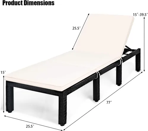 Miniatura 2 de HAPPYGRILL Silla de salón de ratán para patio, silla reclinable ajustable de mimbre con respaldo y cojín