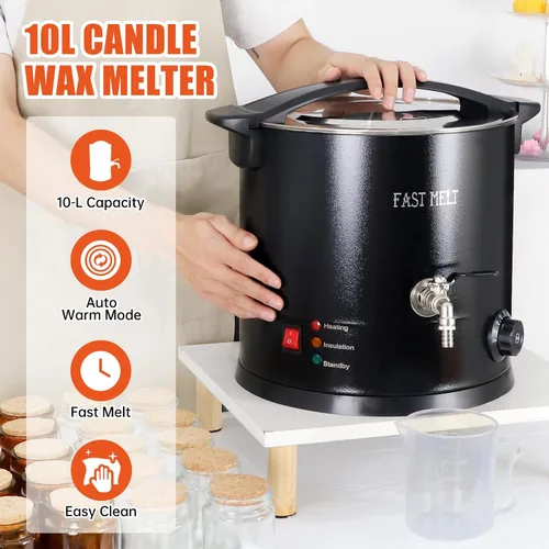 Miniatura 2 de FAST MELT Kit de fundidor eléctrico de cera de 10 litros para fabricación de velas, control digital de temperatura de 86.0-230.0 °F, boquilla fácil
