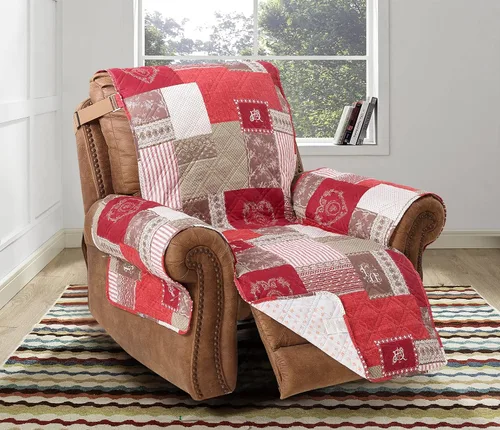 Miniatura 30 de Brilliant Sunshine Funda acolchada para silla con diseño de retazos de corazón de amor burdeos, 23 pulgadas de ancho de asiento, protector