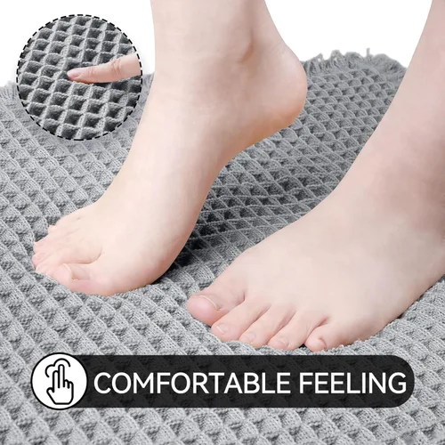 Miniatura 3 de SUMLANS Tapete de baño de punto gofre, superabsorbente, con parte trasera de goma antideslizante, ultra suave, lavable a máquina, con borlas