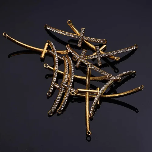 Miniatura 4 de PH PandaHall 12 dijes de metal dorado con diamantes de imitación de metal dorado curvados para pascua, Eid, Mubarak, Ramadán, decoración, collar