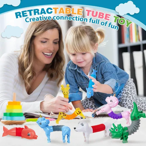 Miniatura 3 de Tubos Pop de Animales Juguetes Fidget 10PCS, Juguetes Sensoriales para Autismo y Alivio del Estrés, Juguetes de Viaje para Coche y Avión, Rellenos