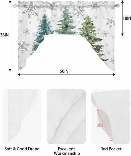 Miniatura 8 de Cortinas de cocina con cenefa de árbol de Navidad, cenefa con bolsillo para barra, paneles de cortina para dormitorio, sala de estar, baño