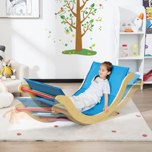 Miniatura 9 de HONEY JOY Arco de escalera de madera para escalar, escalera de escalada para niños 3 en 1 y tabla de columpio con almohadilla acolchada, juego