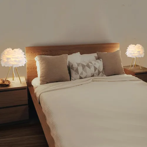 Miniatura 6 de Capslpad Lámpara de mesa con trípode de plumas, 15.3 pulgadas, moderna lámpara de mesa/escritorio blanca con acabado dorado para sala de estar