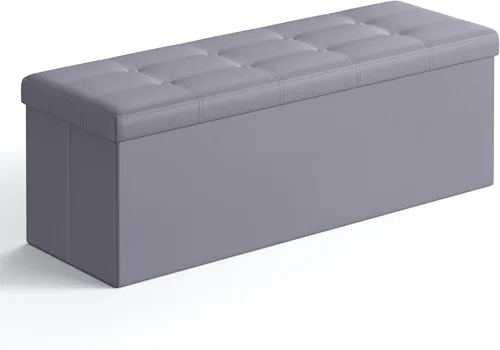 SONGMICS MAZIE Collection - Banco otomano plegable de almacenamiento de 43 pulgadas, otomana con almacenamiento, taburete reposapiés, carga de 660