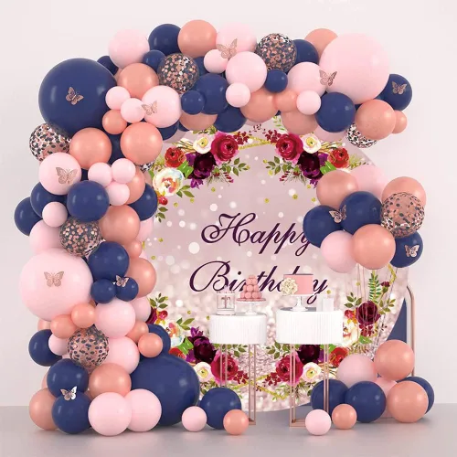 Miniatura 2 de Telón de fondo redondo de cumpleaños de 3 x 3 pies, diseño de flores burdeos Bokeh, manchas de fondo de fotografía, para mujeres y niñas, 16, 30