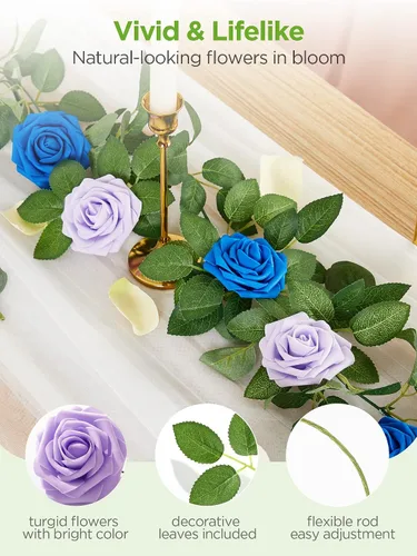 Miniatura 2 de InnoGear Rosas artificiales de espuma, 50 unidades, rosas artificiales, rosas artificiales para decoración, ramos de boda, centros de mesa, Lila
