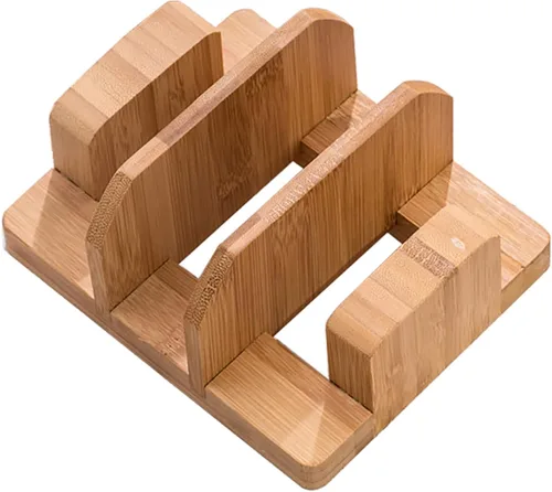 Kunovo Organizador de tapa de olla de bambú, organizador de tabla de cortar, organizador de bandeja para hornear/estante para ollas para gabinete