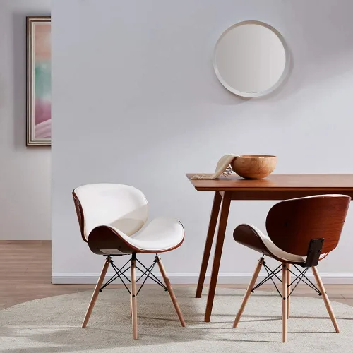 BELLEZE Juego de 2 sillas de comedor modernas de mediados de siglo, tapizadas de piel sintética de nogal con respaldo curvado, silla de comedor