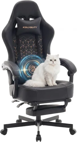 Miniatura 17 de Silla de escritorio para juegos para computadora, silla de oficina ergonómica de respaldo alto con reposapiés y soporte lumbar, sillas giratorias
