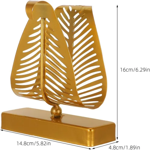 Miniatura 2 de Metal Napkin Holder Stand with Leaf Design, Large Rustic Tabletop Napkin Dispenser Organizer for Kitchen and Dining, Gold Finish with Long Base for