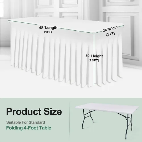 Miniatura 5 de TC27 - Mantel rectangular ajustable de elastano de 4 pies con falda plisada, sin arrugas, mantel rectangular para fiestas, bodas, banquetes