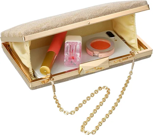 Miniatura 6 de Bolso de mano dorado para mujer, bolso de noche dorado para boda, fiesta, novia, graduación, hombro, bolso de mano dorado