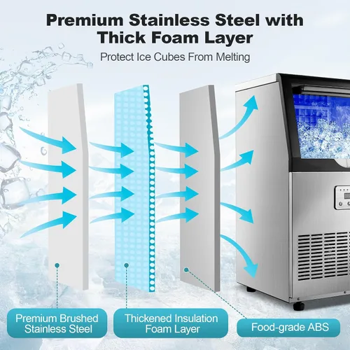 Miniatura 7 de Amzgachfktch Commercial Ice Maker 100 Lbs/24H, Auto Self-Cleaning Ice Maker, LED Display, Blue Light, Under Counter/Freestanding Ice Machine for