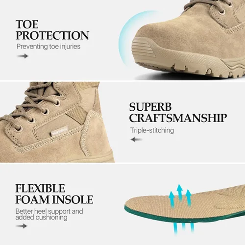 Miniatura 5 de FREE SOLDIER Botas tácticas para hombre de 8 pulgadas, ligeras, botas de combate duraderas, botas de trabajo militar, botas de desierto