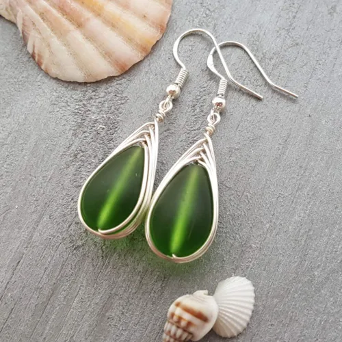 Miniatura 56 de Yinahawaii Handmade Sea Glass Earrings, Hawaiian Jewelry, Wire Braided Earrings Teardrop Earrings, Beach Jewelry Sea Glass Jewelry For Women Cobalt
