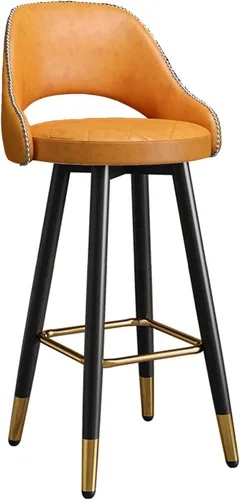 LAJUU Taburetes de bar, silla alta giratoria, respaldo curvado de cuero, taburete de recepción con reposapiés de metal y patas de latón/naranja/25.6