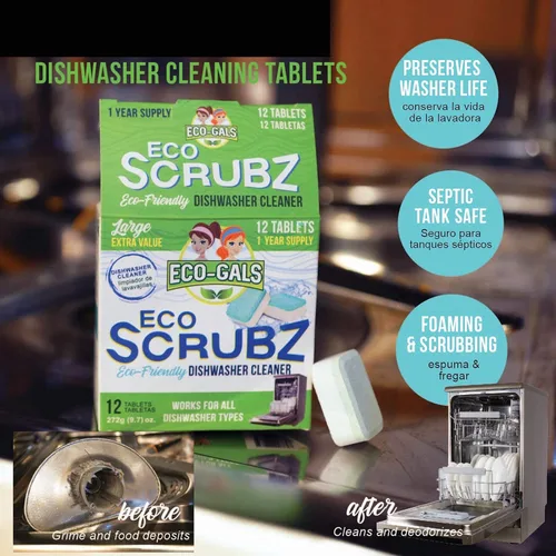 Miniatura 7 de ECO-GALS Scrubz & Swirlz - Paquete de limpiador de lavadora y lavavajillas sin perfume, suministro de 1 año más organizador magnético