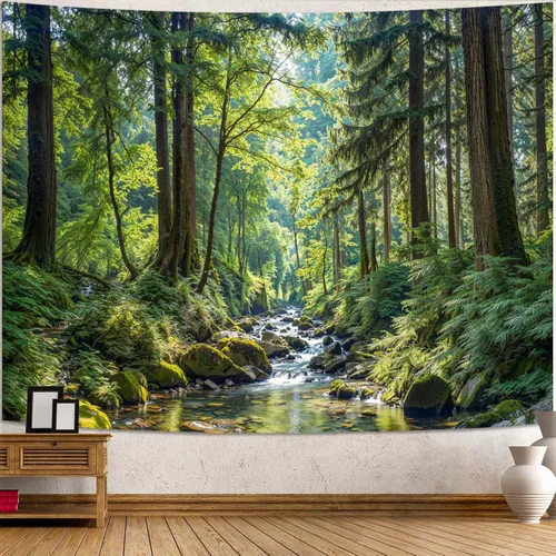 Miniatura 24 de Kanuyee Tapiz de bosque verde, tapiz de paisaje para pared, tapices de naturaleza para techo y pared, colgante para dormitorio, sala de estar