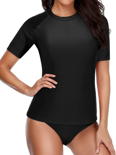 Miniatura 4 de Holipick Traje de baño de dos piezas para mujer, conjunto de camiseta de manga corta UPF 50+ SPF con parte inferior de bikini