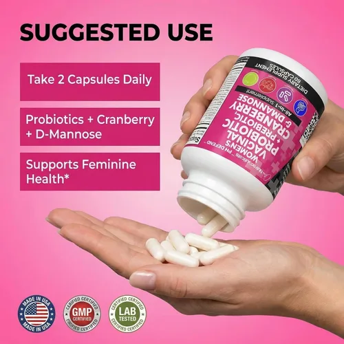 Miniatura 6 de Clean Nutraceuticals Probióticos vaginales para mujeres con arándano, D-manosa, prebióticos, apoyo para el equilibrio del pH, salud femenina