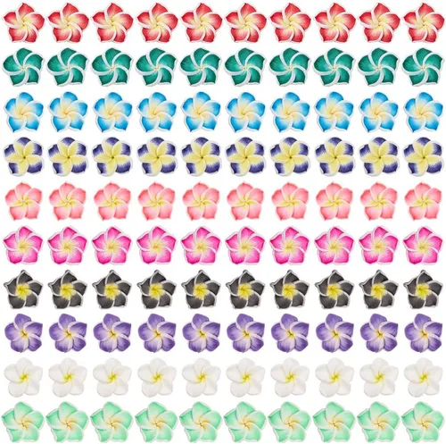 Miniatura 6 de SUNNYCLUE 100 cuentas de plumeria de arcilla polimérica a granel, flores de plumerias hawaianas hechas a mano de 0.472 x 0.315 in, abalorios 100