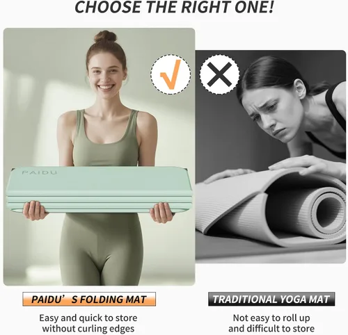 Miniatura 6 de PAIDU Esterilla de yoga plegable para fitness, extra gruesa de 2/5 pulgadas (0.394 in) TPE antideslizante certificado SGS 75 x 26 pulgadas extra