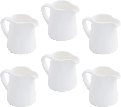 Miniatura 7 de Mini crema de porcelana de 3 onzas, 6 piezas, pequeña jarra de crema de cerámica, juegos de jarra de salsa para café, té, leche, color blanco