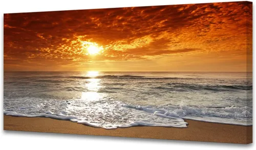Miniatura 10 de Muolunna BK05850 - Lienzo decorativo para pared, diseño de océano azul, puesta de sol, 1 panel, olas de mar, pintura de paisaje, obra de arte