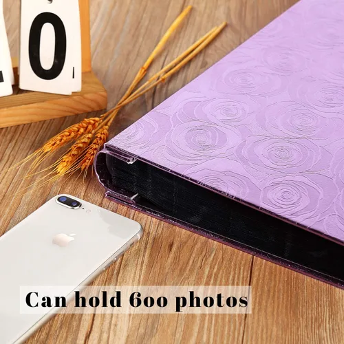 Miniatura 4 de Vienrose - Álbum grande de fotos (600 compartimentos), funda de piel sintética, para álbum de boda, bebé, graduación 2-Rosa morada