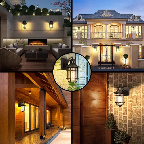 Miniatura 8 de Farol de pared con sensor de movimiento para exteriores, del anochecer al amanecer, impermeable, con vidrio sembrado, lámpara de montaje en pared