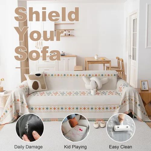 Miniatura 59 de VClife Fundas de sofá bohemio de felpilla para sofá seccional, fundas de sofá suaves y antideslizantes para sofá de 2 cojines, protector de muebles