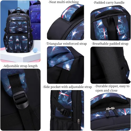 Miniatura 6 de Mochilas para niños y niñas para escuela primaria y secundaria con lonchera Galaxy Space Bookbags para niños y niñas