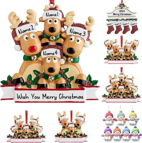 Miniatura 23 de Adornos de Navidad de renos 2021, con texto personalizable, familia de 3