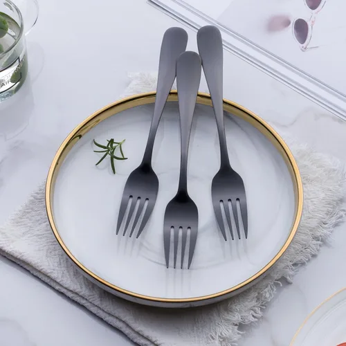 Miniatura 4 de Juego de 12 tenedores de acero inoxidable de 8 pulgadas, color negro mate, tenedores de postre, tenedores de cubiertos para familia, cocina