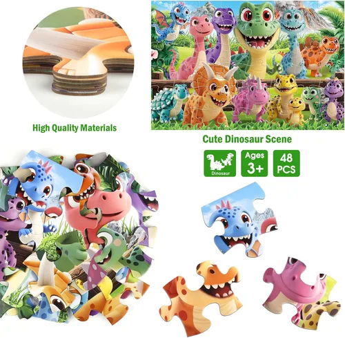 Miniatura 4 de Rompecabezas de piso Jumbo para niños de 4 a 6 años, rompecabezas de 48 piezas de dinosaurio de dibujos animados, rompecabezas grandes, juguetes